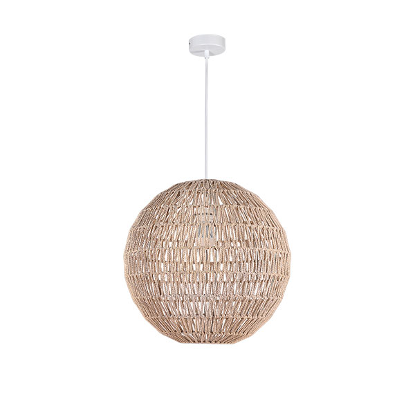 A lampshade crafted from woven hemp ropes