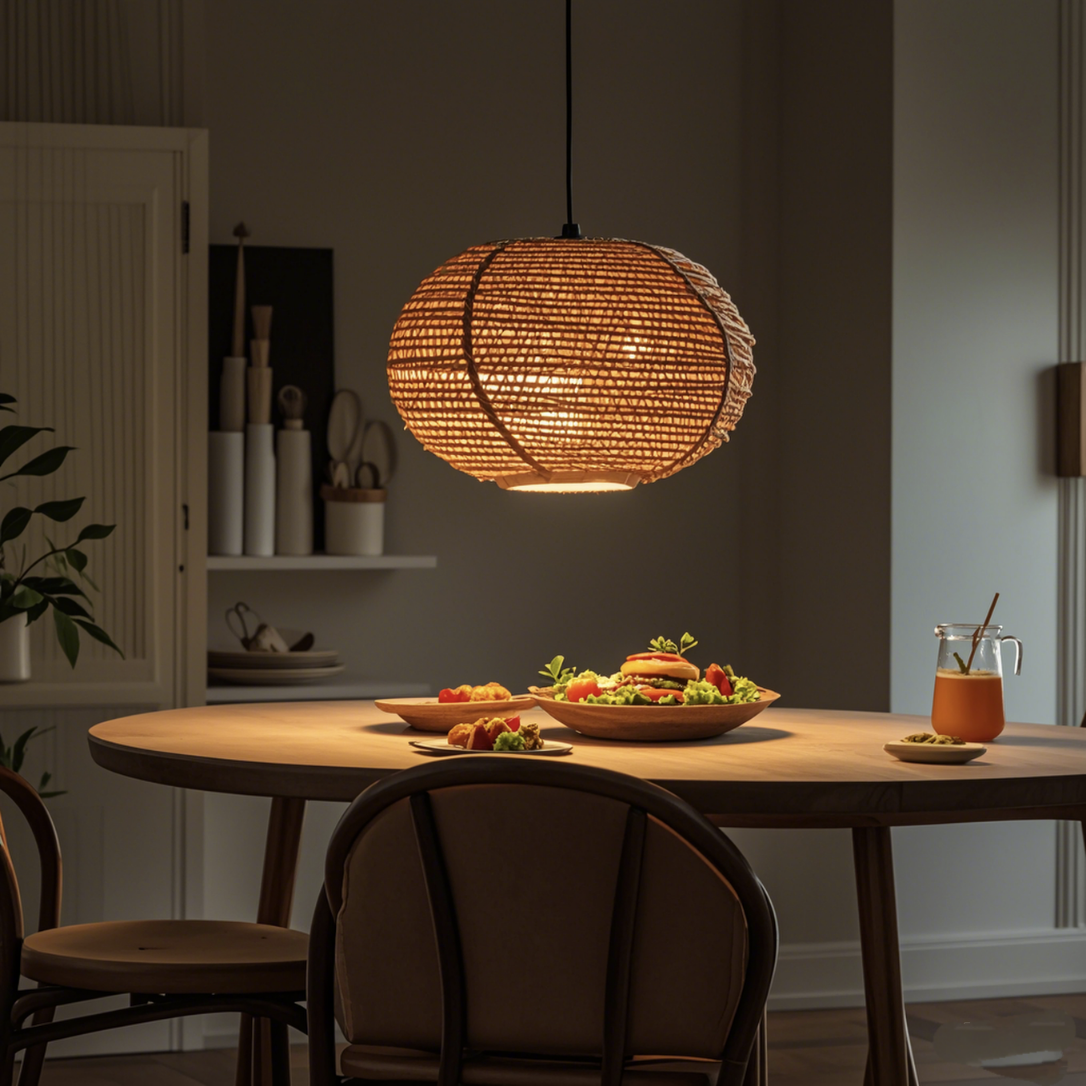 Brown bird's nest shaped woven rattan lampshade