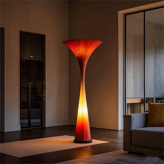 Pure solid wood floor lamp, integrated lamp body