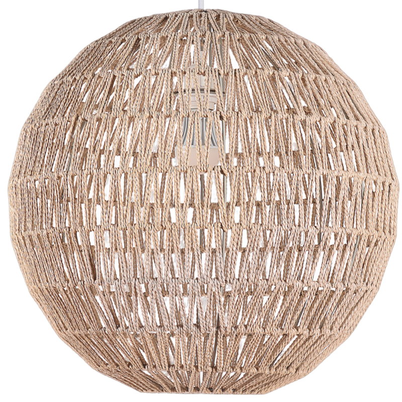 A lampshade crafted from woven hemp ropes
