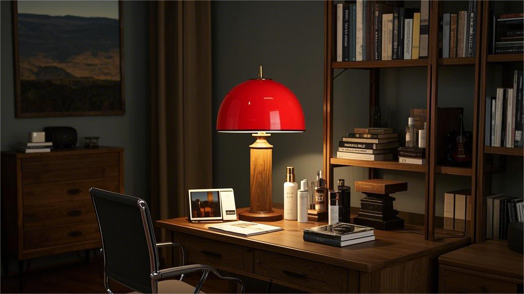 Red metal lampshade with wooden lamp post desk lamp (3).png
