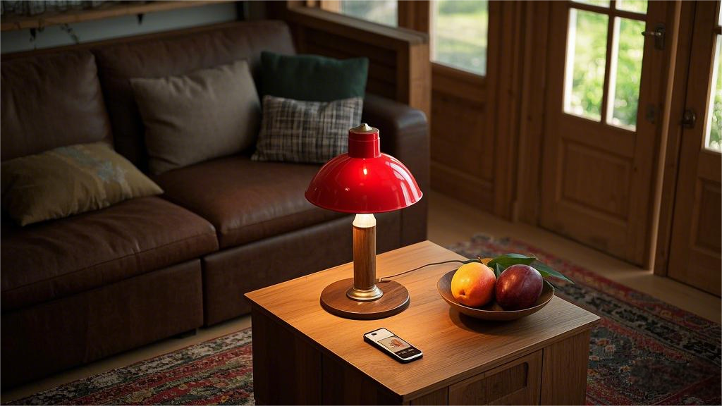 Red metal lampshade with wooden lamp post desk lamp (4).png