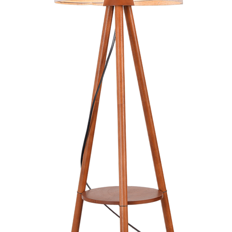Wood Tripod Lamp with Shelves