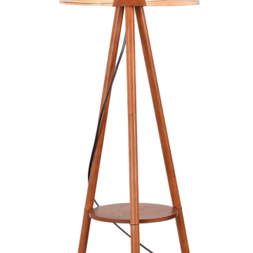 Дървена лампа-триножник с рафтове