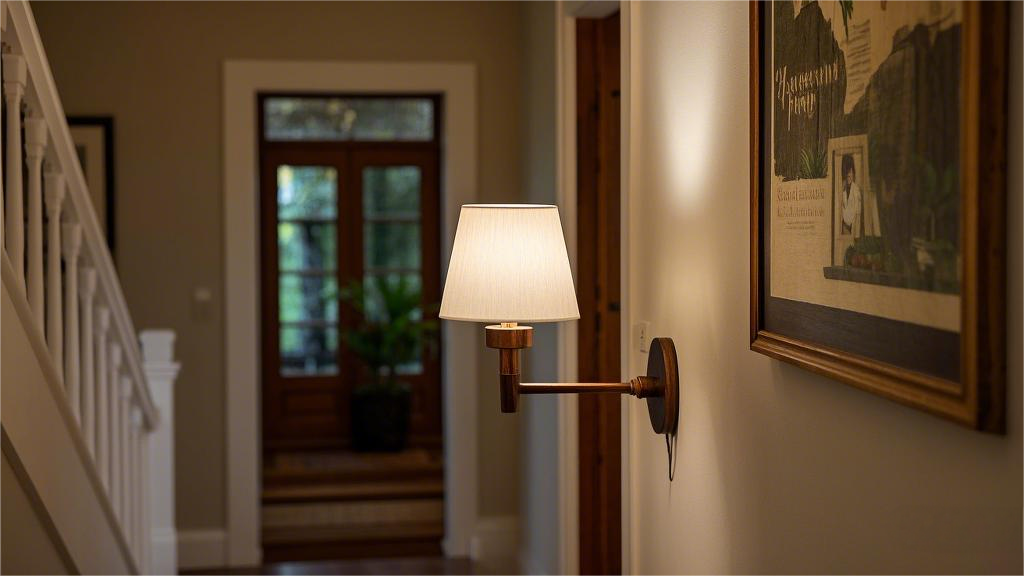 Wooden lamp holder with fabric lampshade wall lamp (3).png