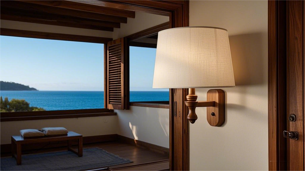 Wooden lamp holder with fabric lampshade wall lamp (4).png