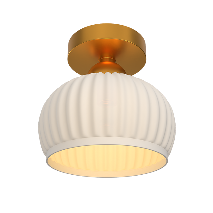 White ceramic lampshade gold - colored metal ceiling light