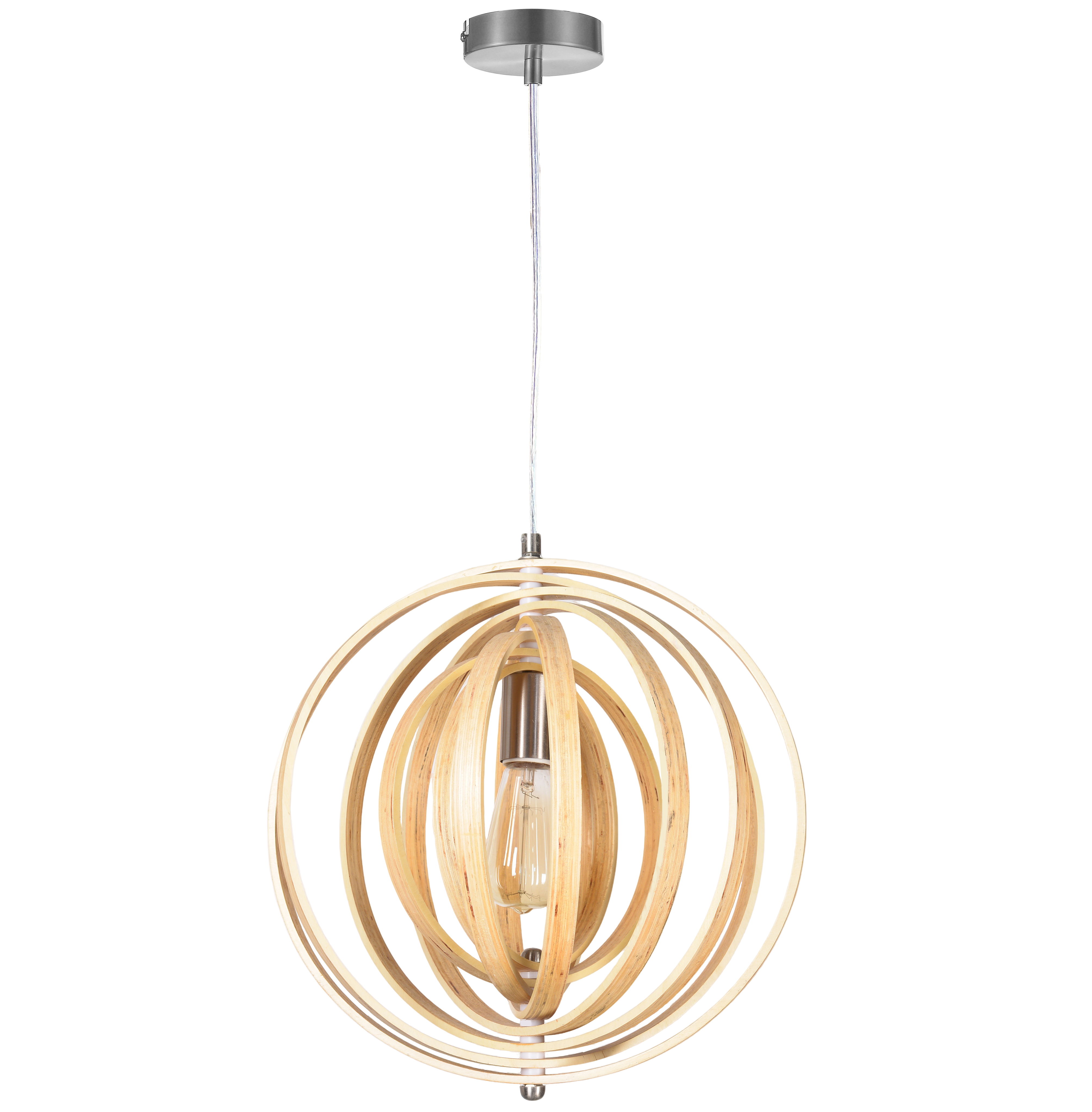 wooden chandelier with a vintage spherical lampshade