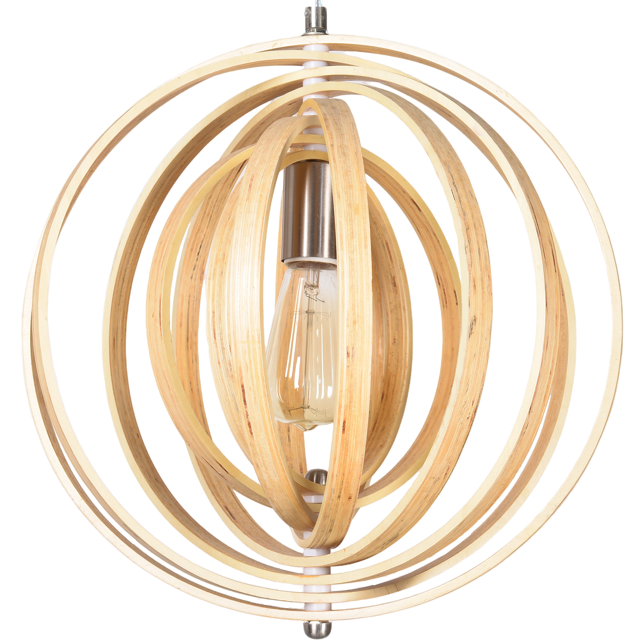 wooden chandelier with a vintage spherical lampshade