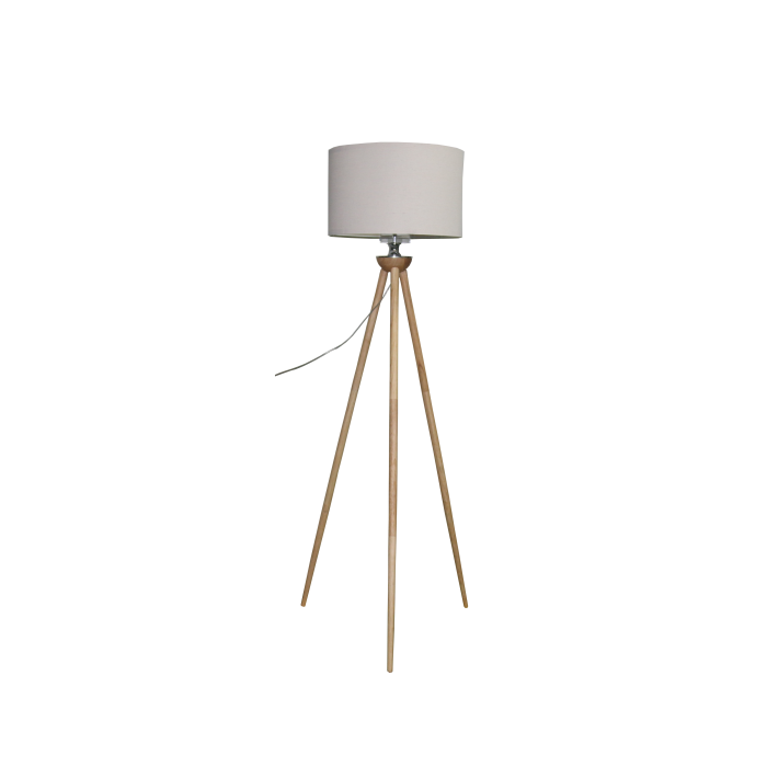 Floor Lamp With White Lampshade and Wooden Tripod