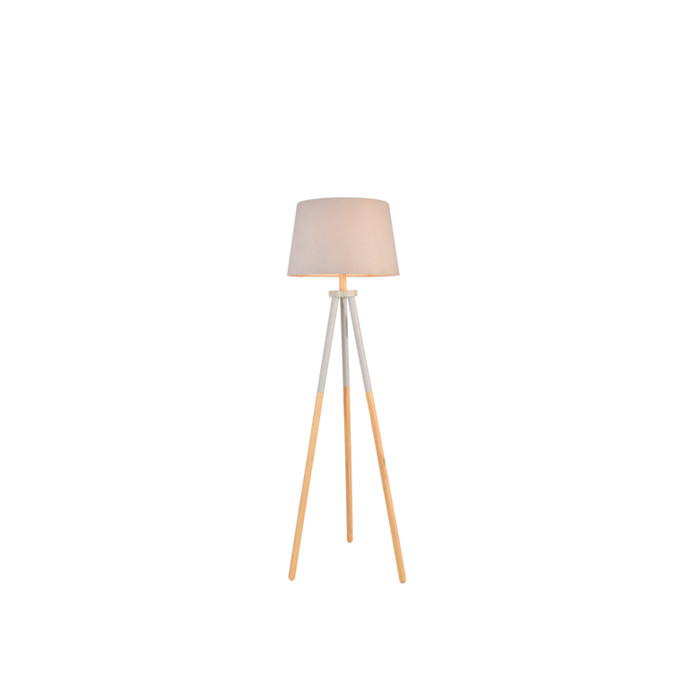 Floor Lamp Paired With Wood - Silver Tripod & Fabric Lamp...
