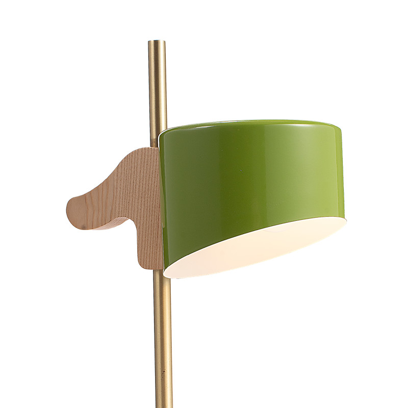 Table Lamp with Green Shade & Wood-Brass
