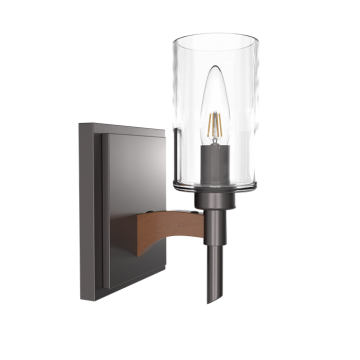 Lámpada de parede, pantalla de vidro, soporte de lámpada de madeira