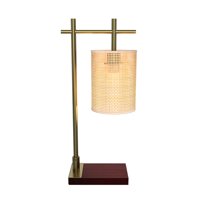 Rattan base lampshade table lamp with metal lamp holder
