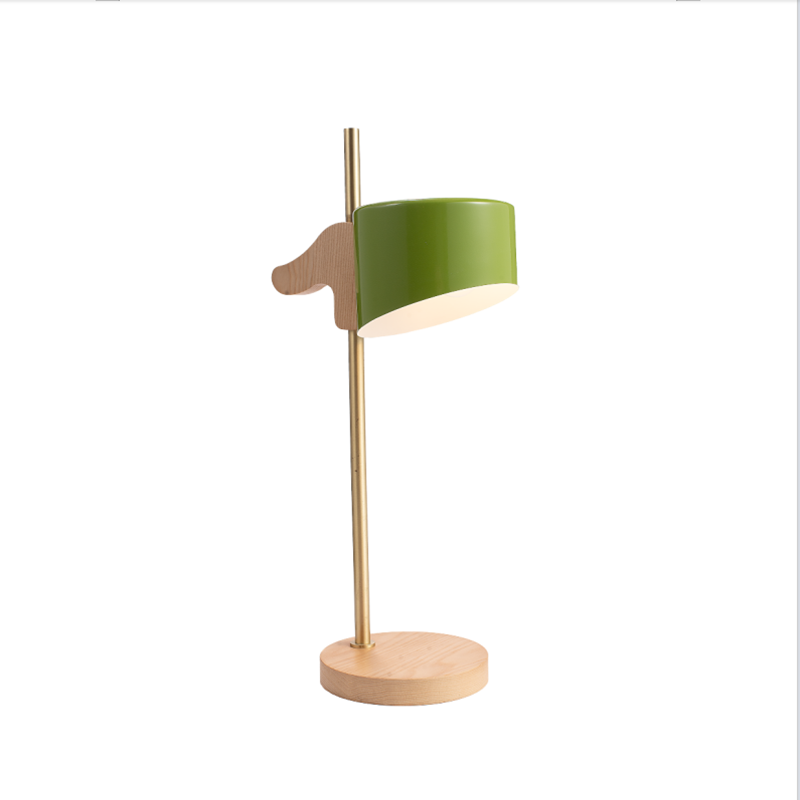 Table Lamp with Green Shade & Wood-Brass
