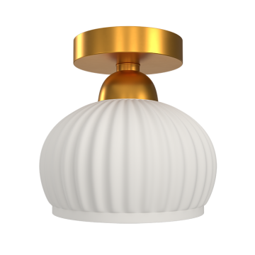 Бял керамичен абажур - златист метален плафон