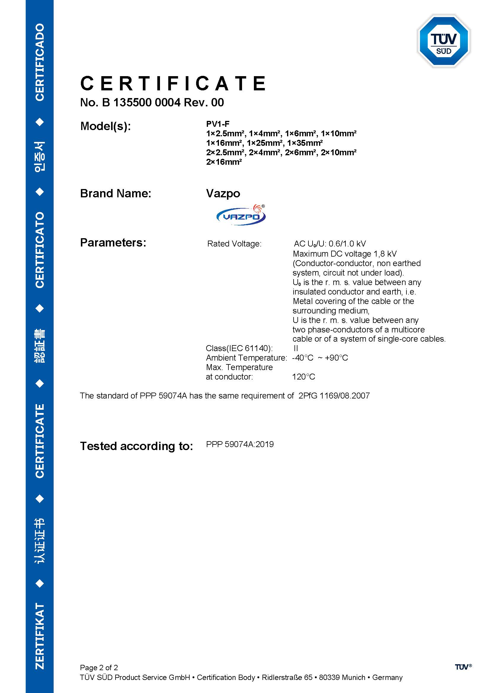 Certification TÜV PV1-F