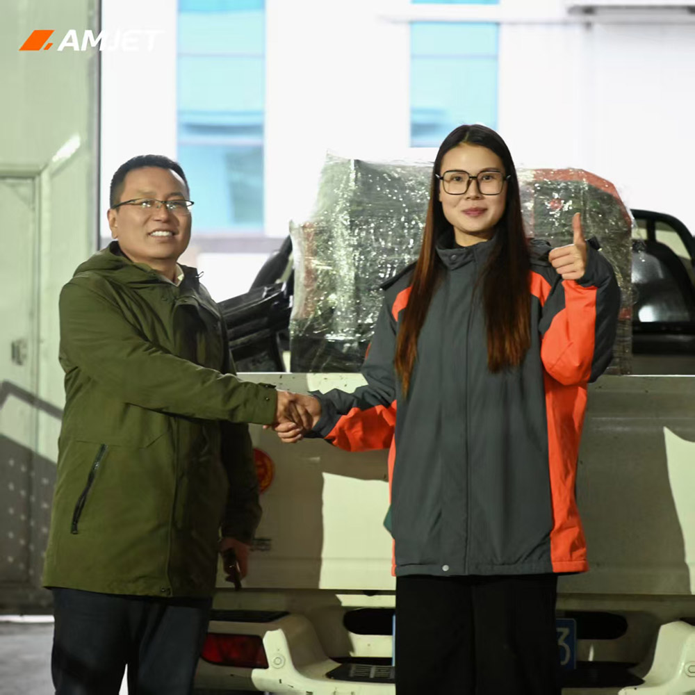 Customer Visits AMJET Factory for Machine Testing and On-Site Purchase