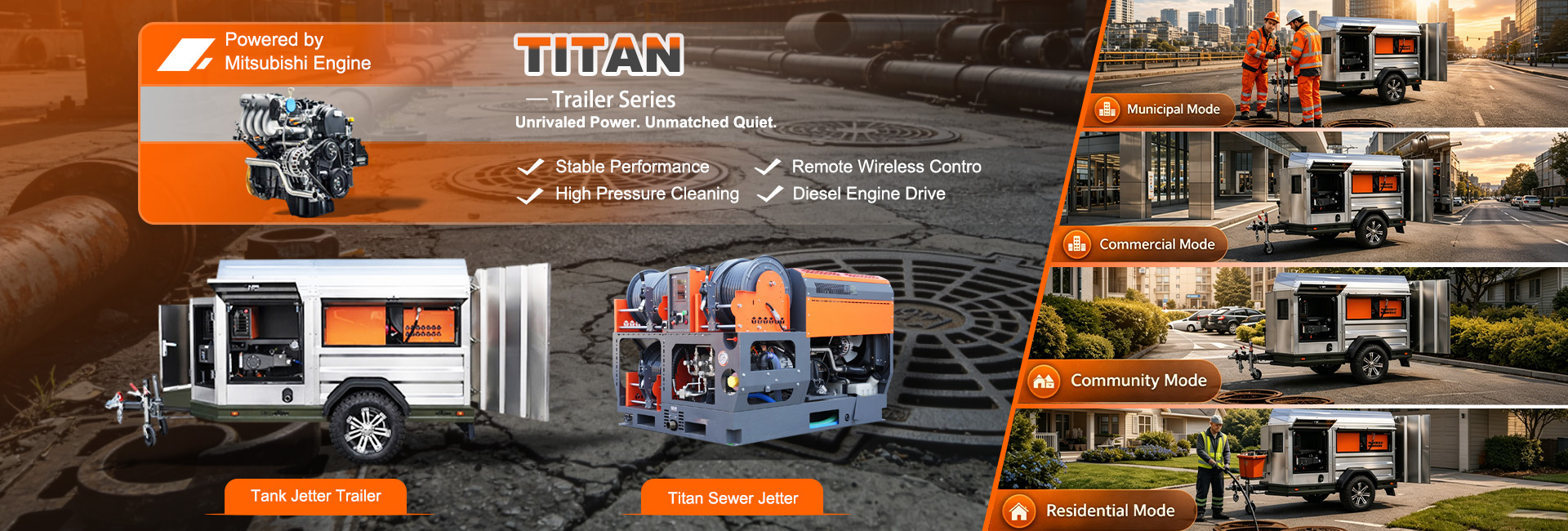 Amjet tank sewer jetter trailer