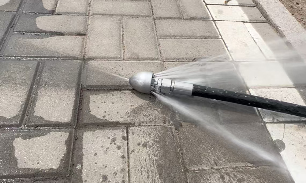 high pressure sewer jetter nozzle spray test after cleaning.jpg