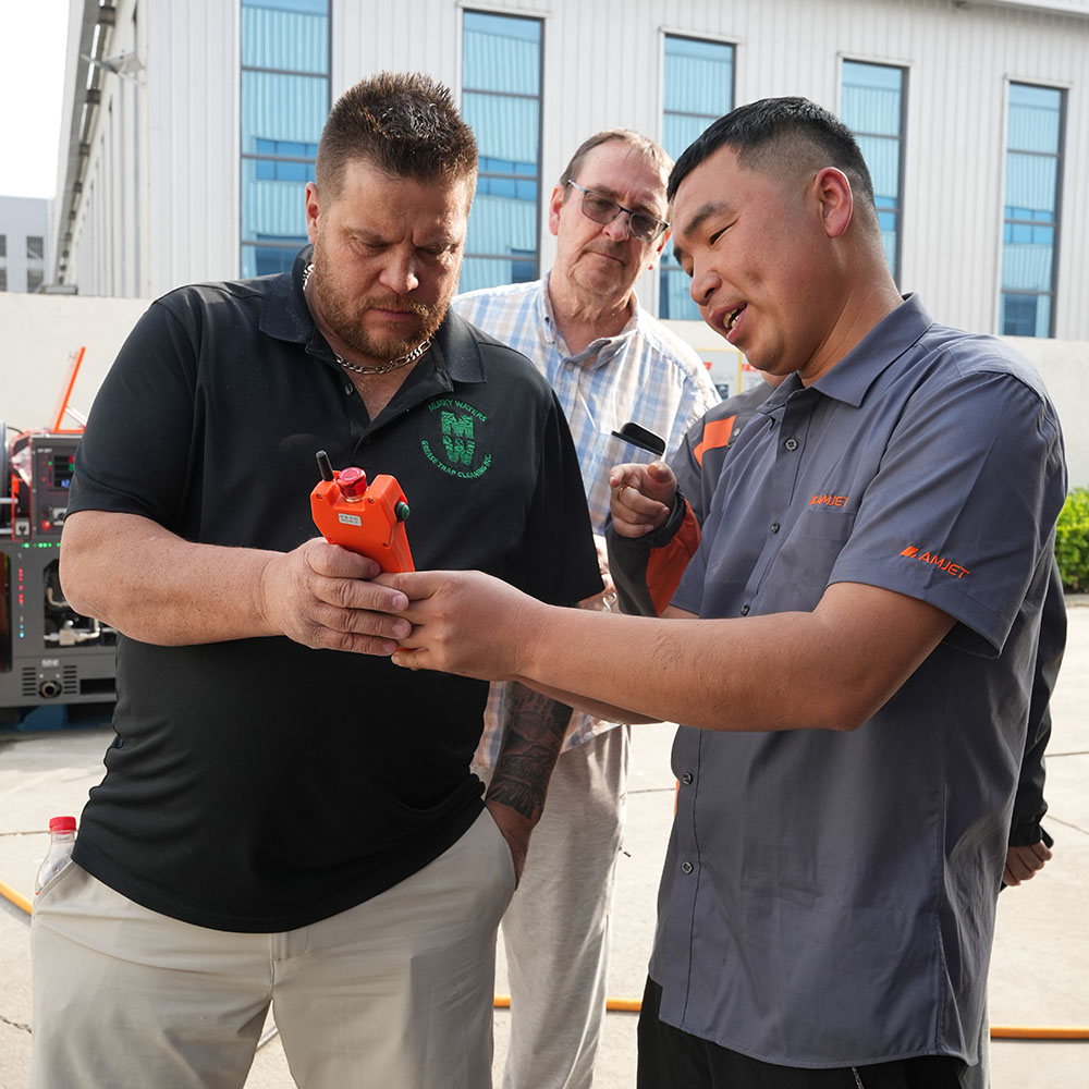 Live testing of high pressure sewer jetter at Amjet factory.jpg