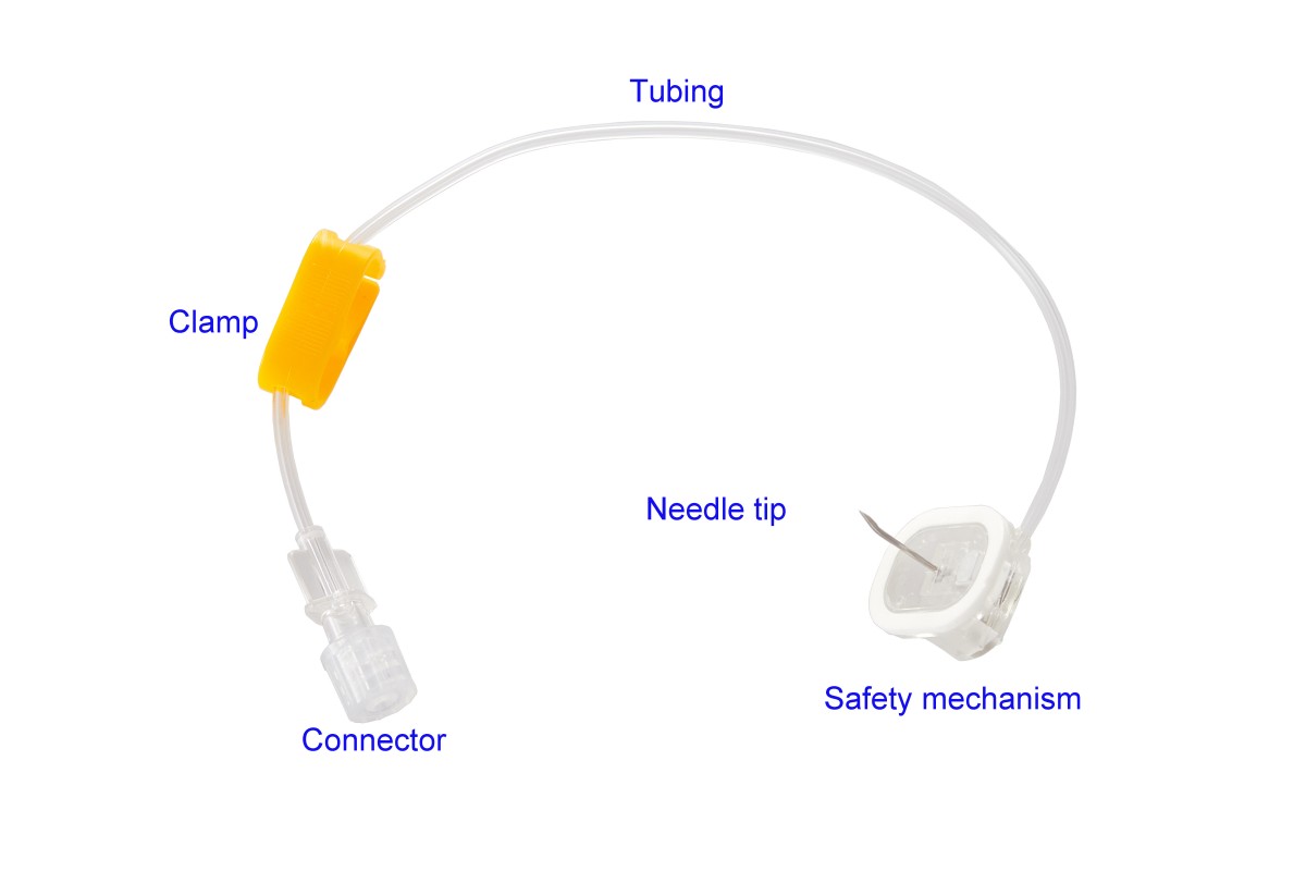 Safety huber needle with extension set