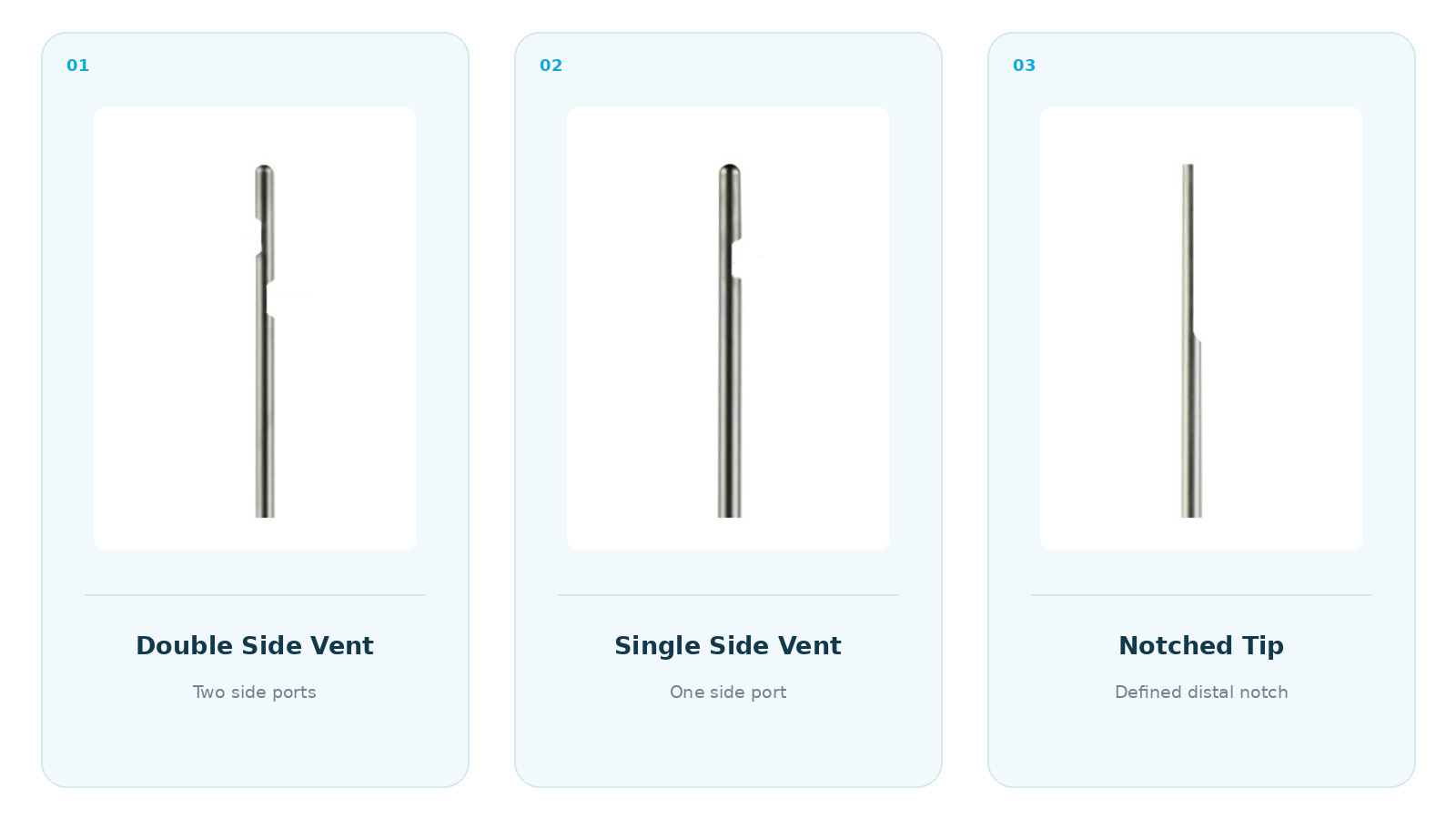 Double side vent, single side vent and notched tip endo irrigation needle comparison