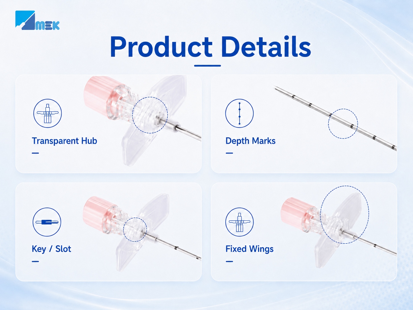 Tuohy epidural needle with transparent hub depth marks and fixed wings