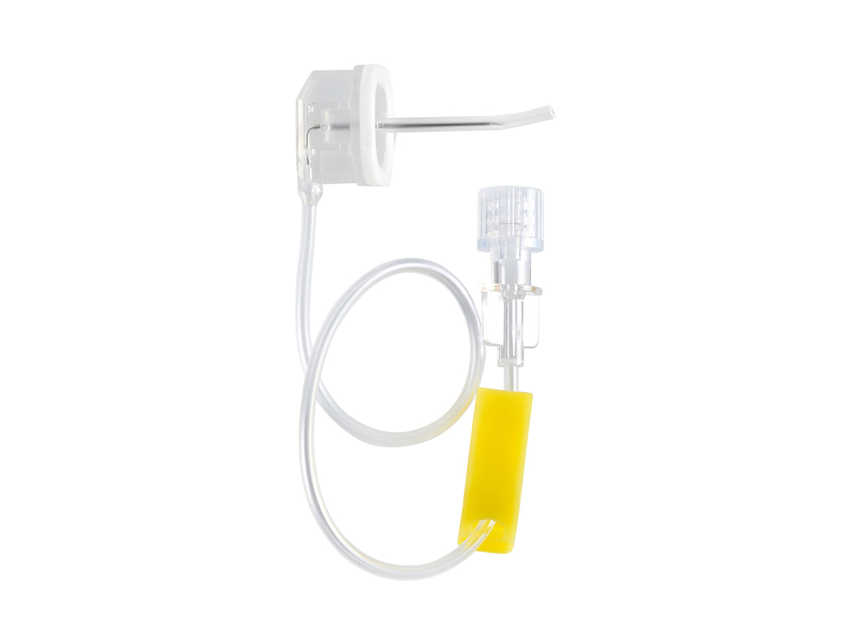 Safety huber needle with extension set