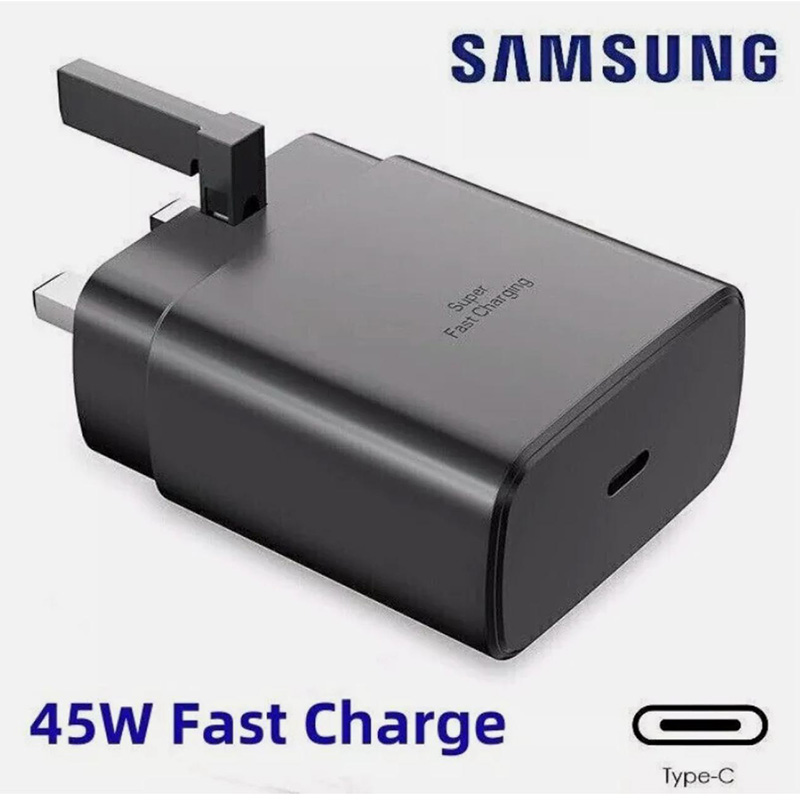 Подлинная Samsung 45 Вт быстрое зарядное устройство США, ЕС, Великобритания Plug Galaxy S22 S23 +5A USB-C кабель