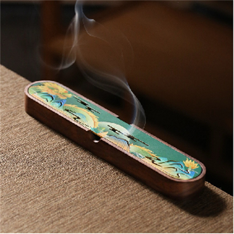 Solid Wood Base & Pure Copper Painted Dragon-Pattern Incense Stick Holder