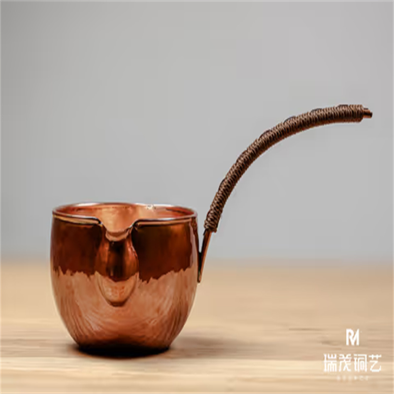 Handmade 99.9% Pure Copper Tea Server (Woven Heat-Resistant Handle, For Milk/Coffee Brewing)
