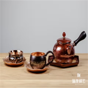 Handmade 99.9% Pure Copper Side-Handle Teapot (Gourd Motif, Multi-Heating)