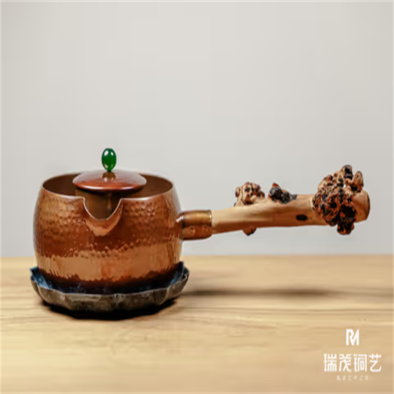 Handmade 99.9% Pure Copper Artisanal Root-Handle Teapot (Built-In Tea Strainer)