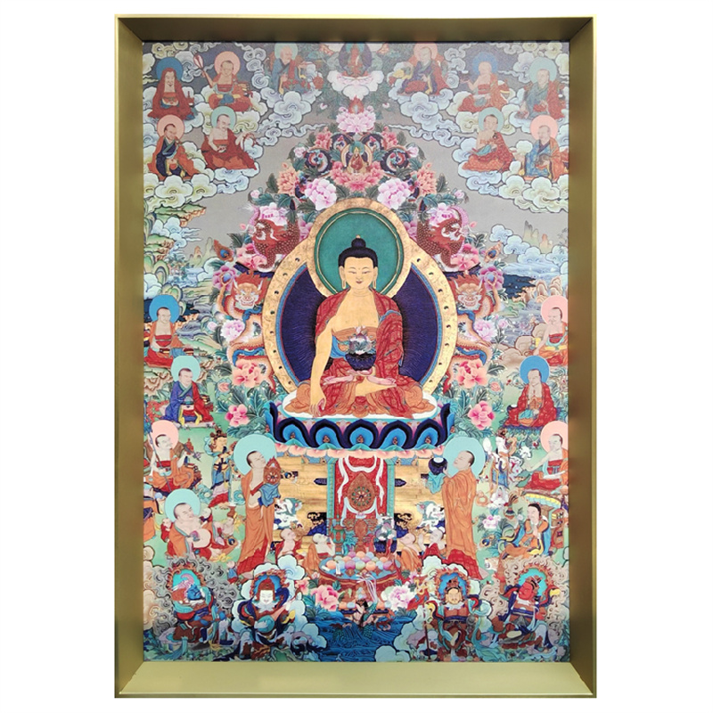 Tibetan Thangka Shakyamuni Buddha Copper Wall Art | Ink-Printed Panoramic Buddhist Cultural Decor