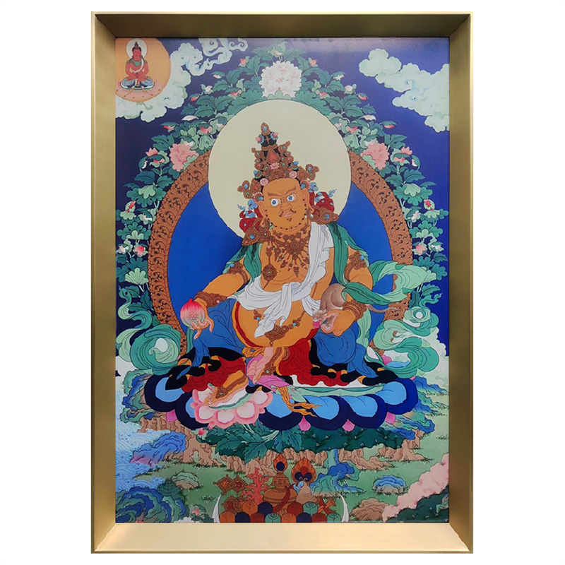 Tibetan Thangka Yellow Jambhala Copper Wall Art | Ink-Printed Wealth-Blessing Religious Cultural Decor