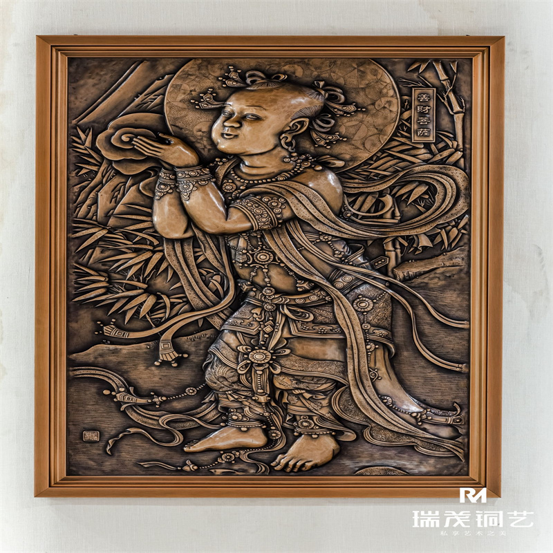 99.9% Pure Copper Hand-Forged Sudhana (Shancai Tongzi) Relief Wall Art | Auspicious Wealth-Blessing Decor