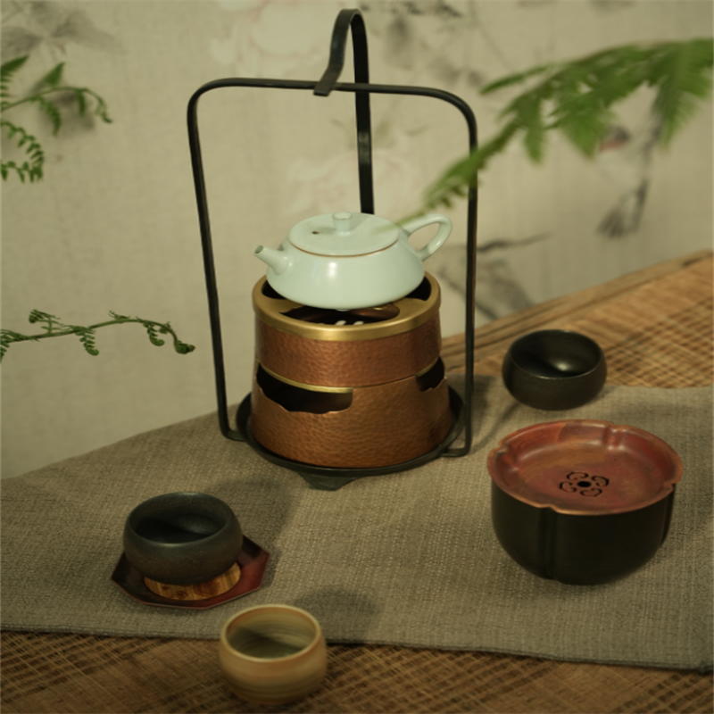 99.9% Pure Copper Handmade Split-Type Charcoal Warmer (Iron Carry Stand)