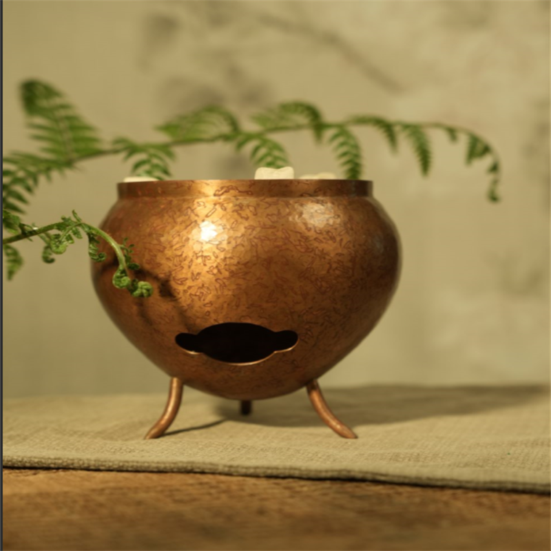 99.9% Pure Copper Handmade Tripod Spherical Multi-Function Stove (Charcoal/Alcohol Compatible)