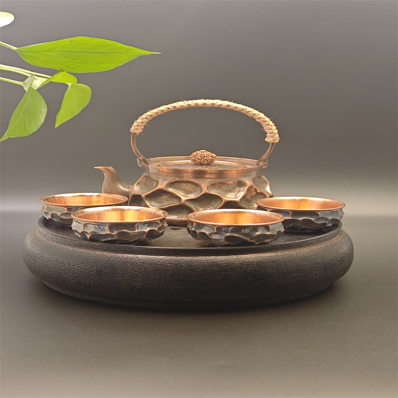 99.9% Pure Copper Handmade Texture Teapot Set (1 Teapot + 4 Cups)