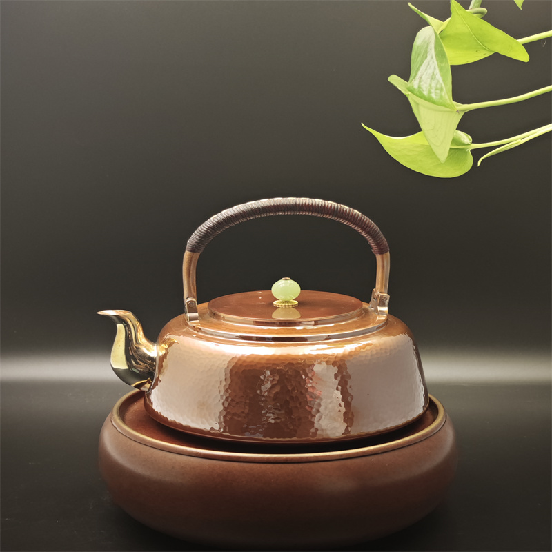 99.9% Pure Copper Handmade Matte-Finish ("Suji") Teapot | Health-Boosting Water Boiling Kettle for Tea Ceremony