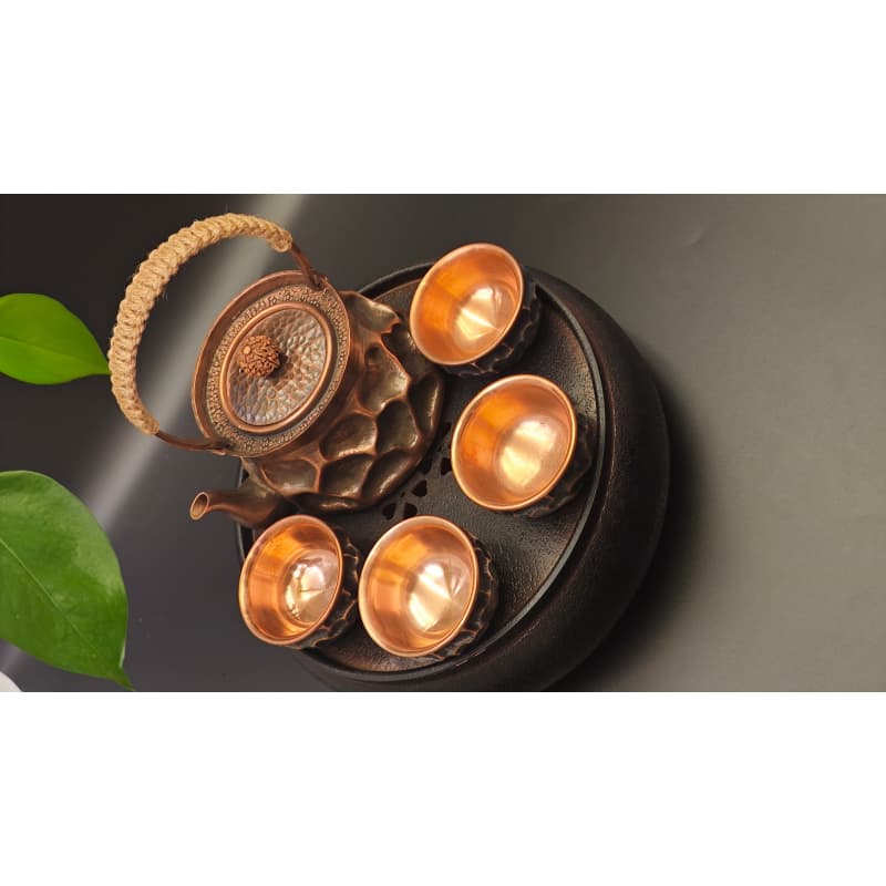 99.9% Pure Copper Handmade Texture Teapot Set (1 Teapot + 4 Cups)