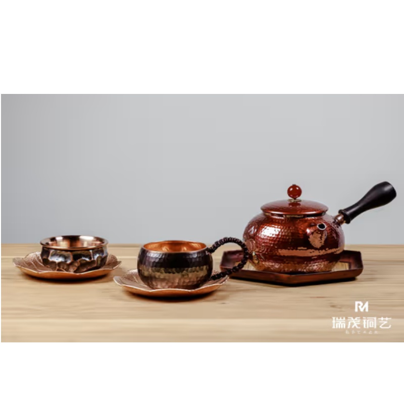 Handmade 99.9% Pure Copper Side-Handle Teapot (Gourd Motif, Multi-Heating)