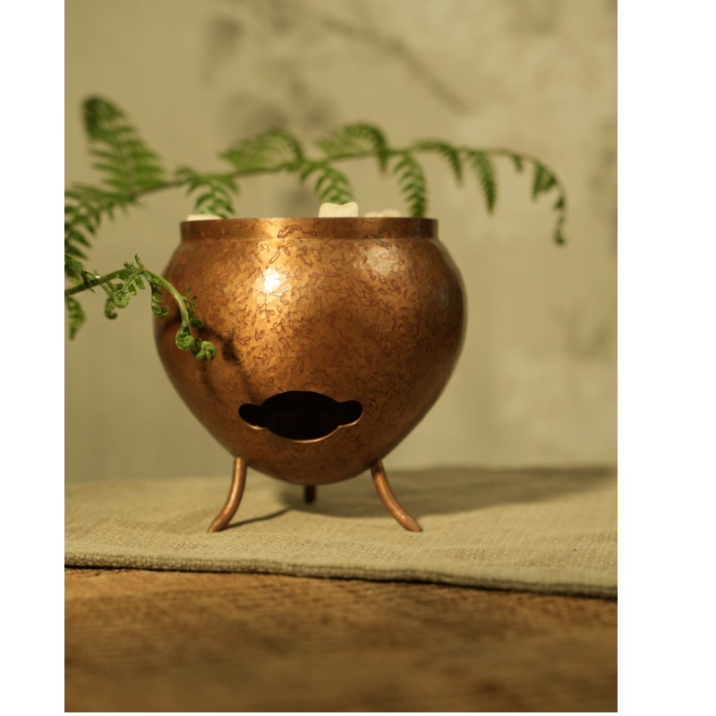 99.9% Pure Copper Handmade Tripod Spherical Multi-Function Stove (Charcoal/Alcohol Compatible)
