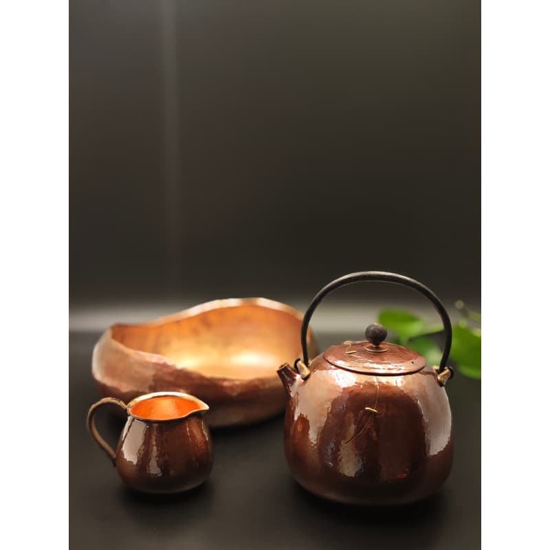 99.9% Pure Copper Handmade Kintsugi Teapot (Health Benefits of Copper Water Boiling + Multi-Stove Compatible)