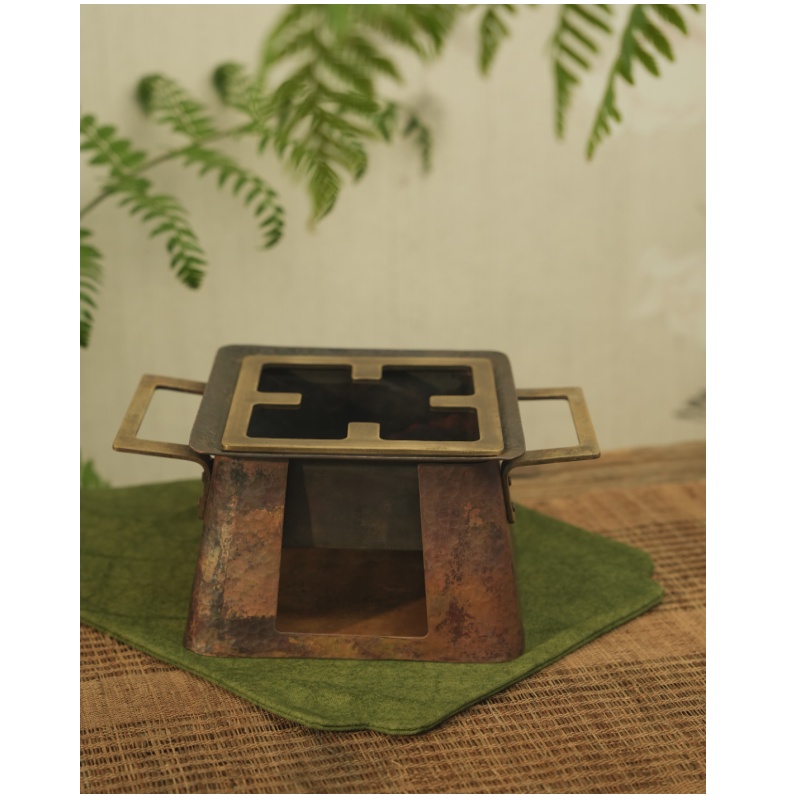 99.9% Pure Copper Handmade Retro Square Multi-Function Charcoal Stove