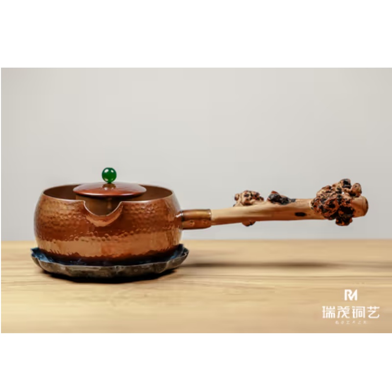Handmade 99.9% Pure Copper Artisanal Root-Handle Teapot (Built-In Tea Strainer)