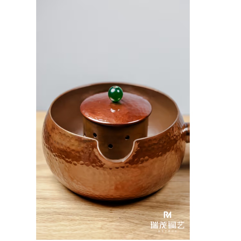 Handmade 99.9% Pure Copper Artisanal Root-Handle Teapot (Built-In Tea Strainer)