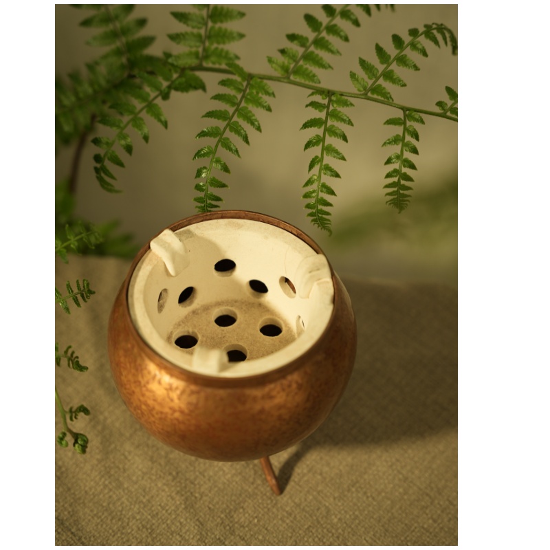 99.9% Pure Copper Handmade Tripod Spherical Multi-Function Stove (Charcoal/Alcohol Compatible)