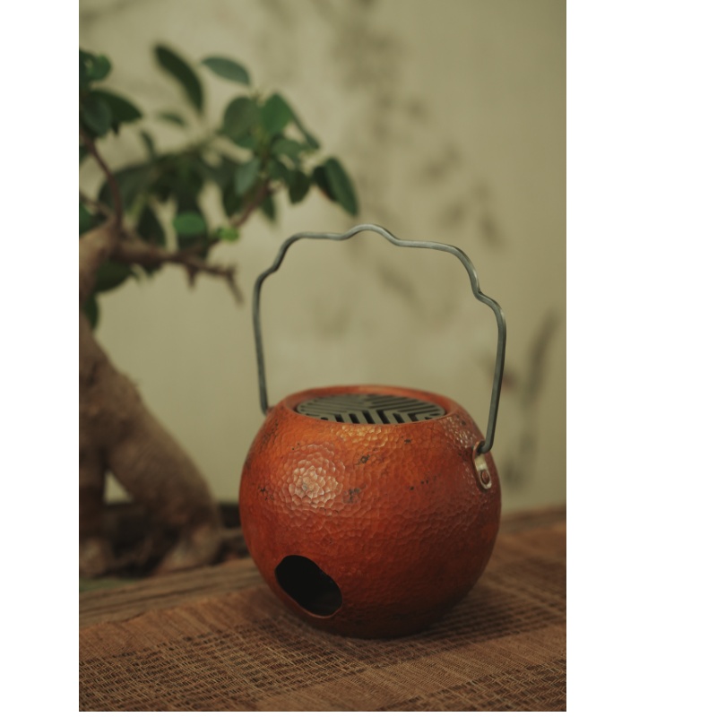 99.9% Pure Copper Handmade Spherical Cloud-Handle Multi-Function Stove (Charcoal/Alcohol Compatible)